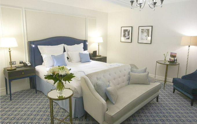 A typical double room at The Waldorf Hilton London