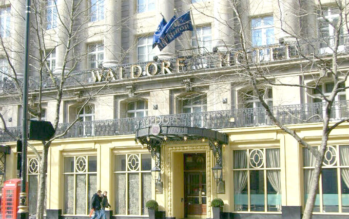 An exterior view of The Waldorf Hilton London