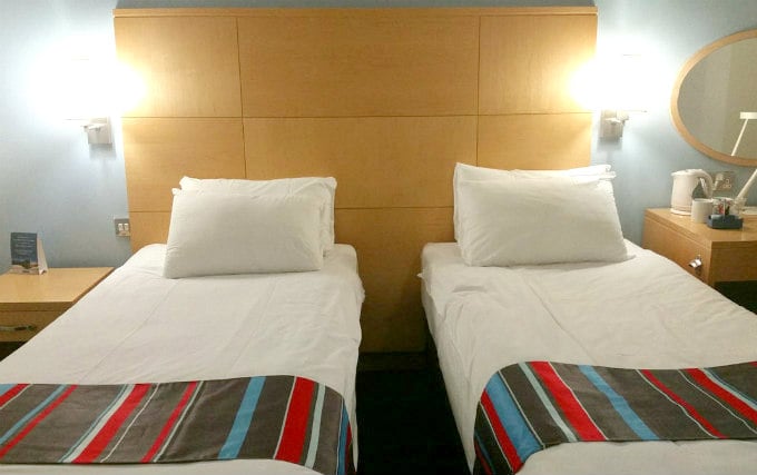 A twin room at Travelodge Covent Garden