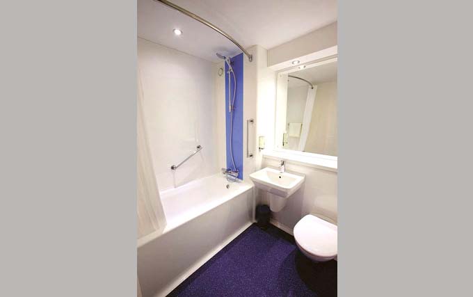 A typical bathroom at Travelodge London Battersea