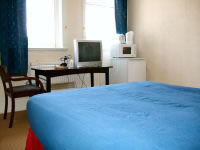A double room at The Central. Rooms are basic but feature fridges, microwaves, kettles and TVs