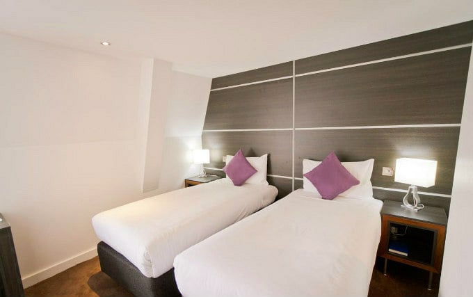 A twin room at MIC Hotel London