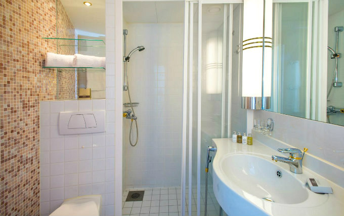 A typical shower system at Sunborn Yacht Hotel