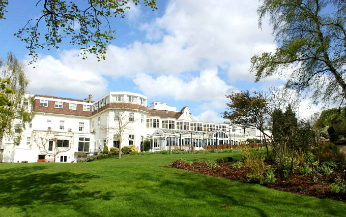 The attractive gardens and exterior of Bromley Court Hotel