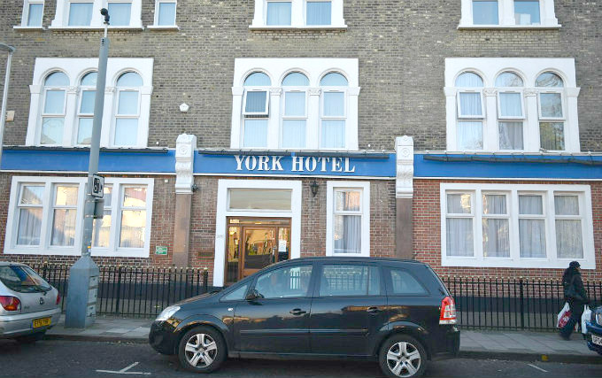 An exterior view of York Hotel