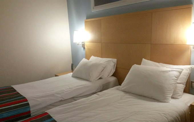 A twin room at Travelodge Covent Garden
