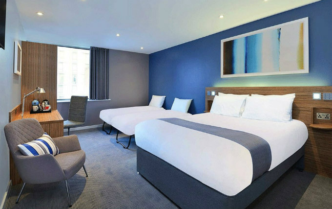 A typical quad room at Travelodge London Docklands
