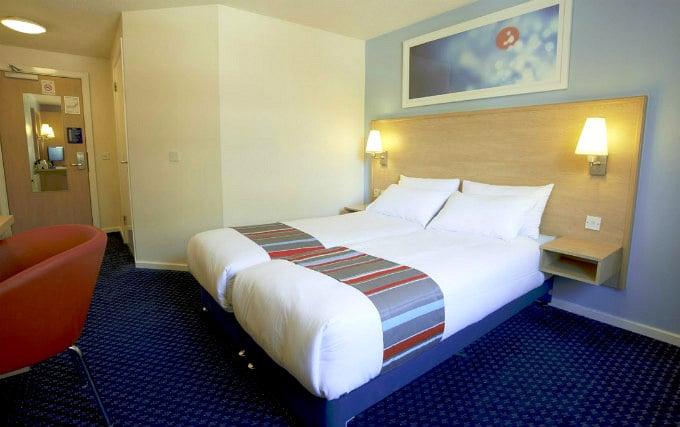 A twin room at Travelodge London Docklands