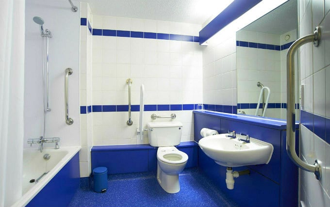 A typical bathroom at Travelodge London Docklands