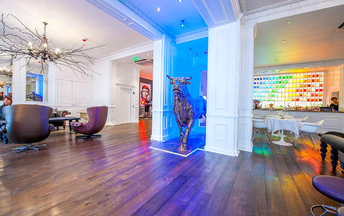 The hallway at The Exhibitionist Hotel