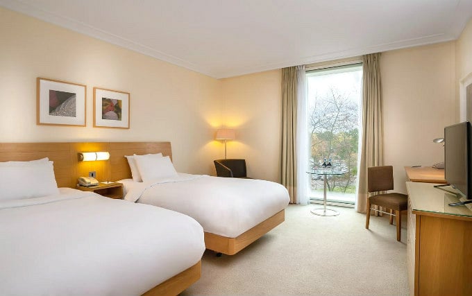 A twin room at Hilton London Gatwick Airport