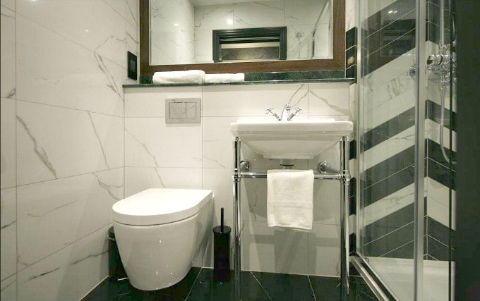 A typical bathroom at Portico Hotel (formerly Hanover)