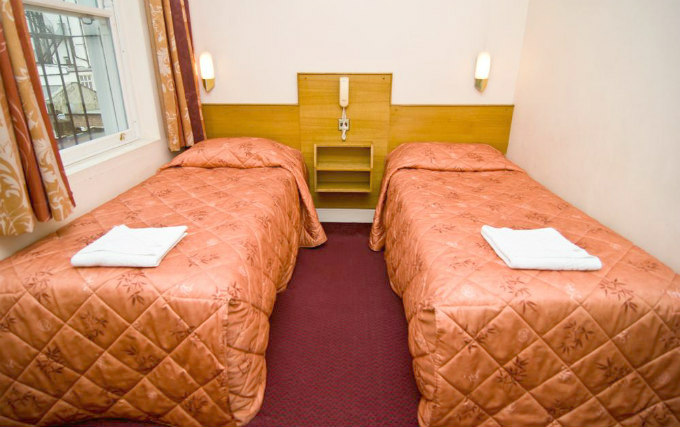 A typical twin room at Alexandra Hotel