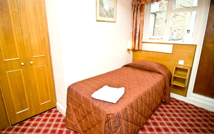 A typical single room at Alexandra Hotel