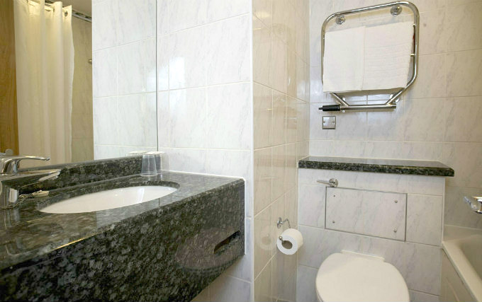 A typical bathroom at Travelodge London Kings Cross Royal Scot Hotel