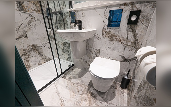 A typical shower system at Hyde Park Green Hotel