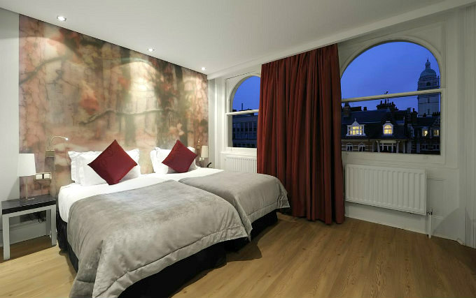 A twin room at 54 Queens Gate Hotel