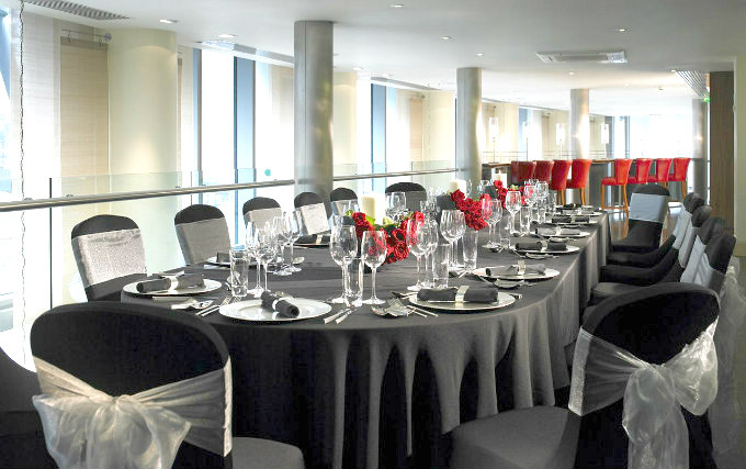 Relax and enjoy your meal in the Dining room at London Marriott Hotel Canary Wharf