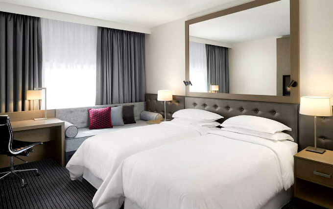 A twin room at Sheraton Heathrow Hotel