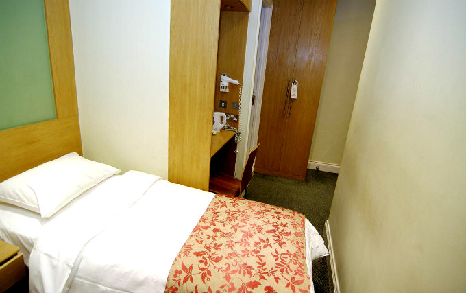 A typical single room at Westbury Kensington Hotel