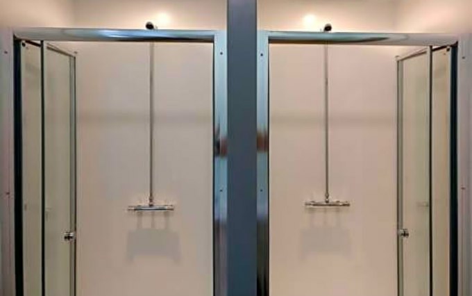 A typical shower system at Birmingham Central Backpackers