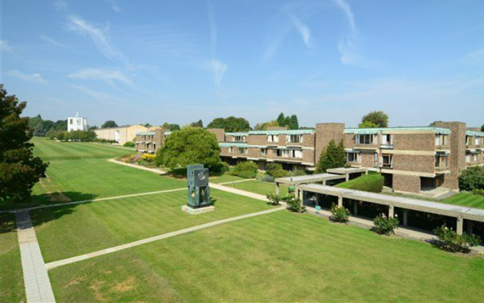 The attractive gardens and exterior of Churchill College