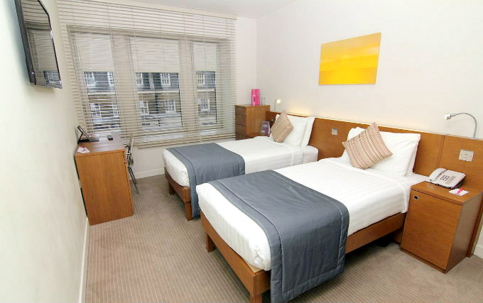 A twin room at Ambassadors Hotel London