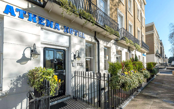 The exterior of The Athena Hotel