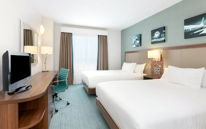 A comfortable twin room at Hilton Garden Inn London Heathrow Airport