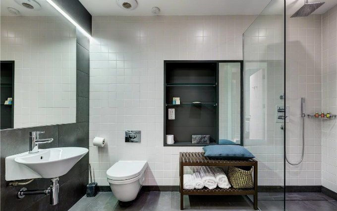 A typical shower system at Hotel 55