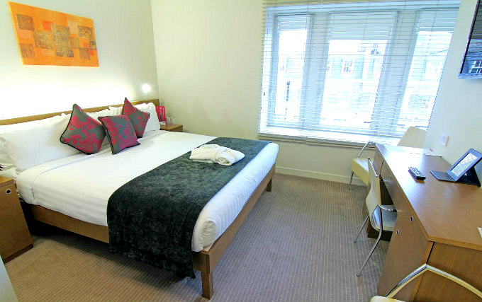A typical double room at Ambassadors Hotel London