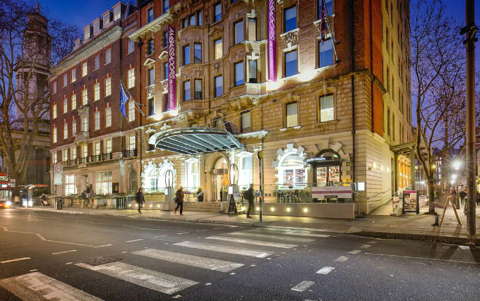 The entrance to Ambassadors Hotel London